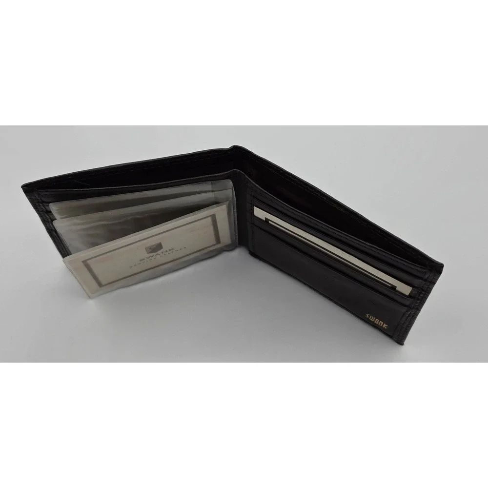 Swank Bifold Wallet Mens OS‎ Black Like New Genuine Leather Card Slots Vintage